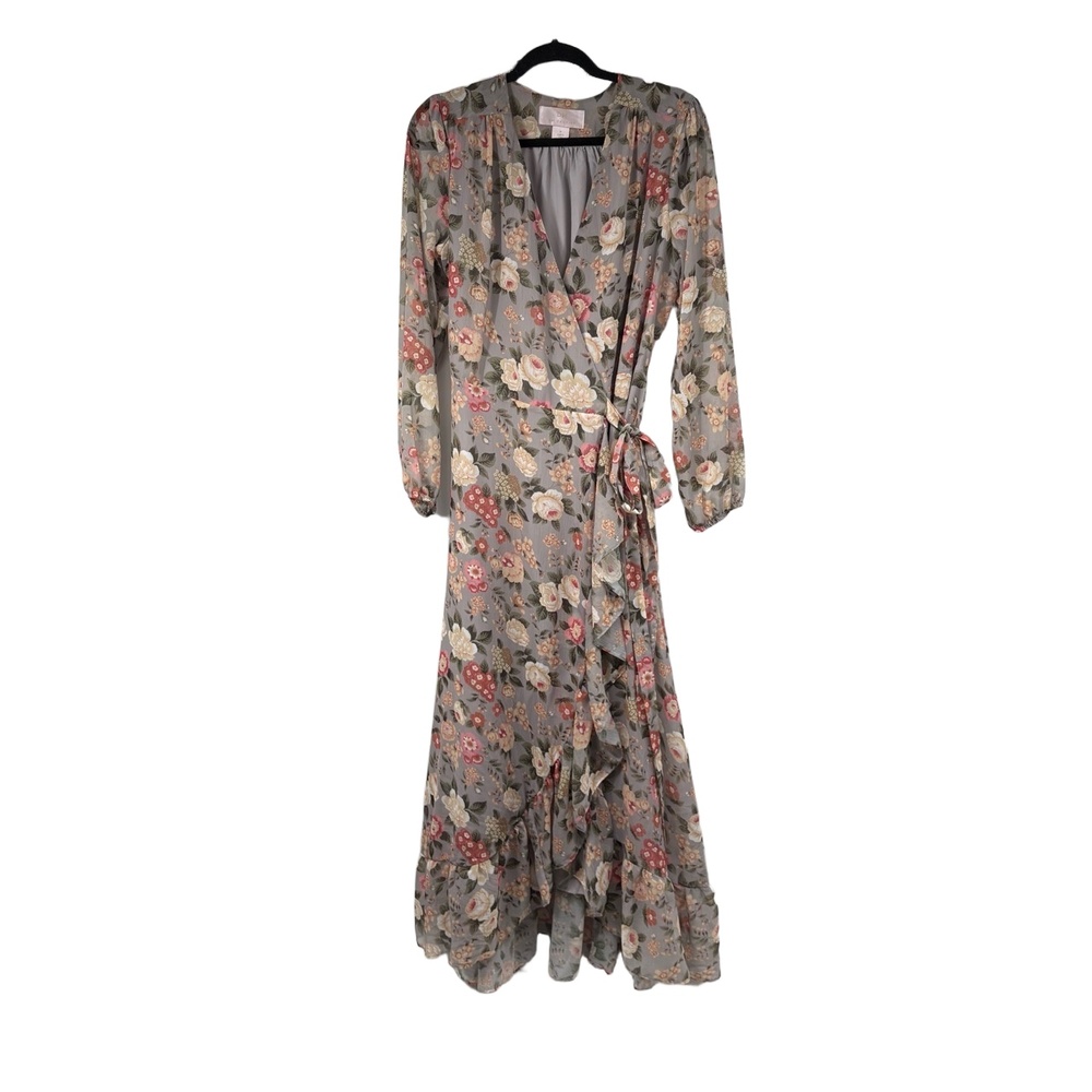 DM Fashion Dress Melanee Misty Garden Wrap‎ Dress Long Sleeve Floral Romantic M